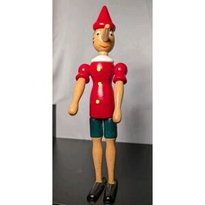 Vintage Jointed Wooden Pinocchio Doll Figure Toy Italy MCM Moveable Arms Legs
